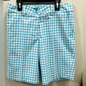 Nike Golf Shorts Dri-Fit Size 4 Checkham Blue White Plaid Polyester Womens Logo
